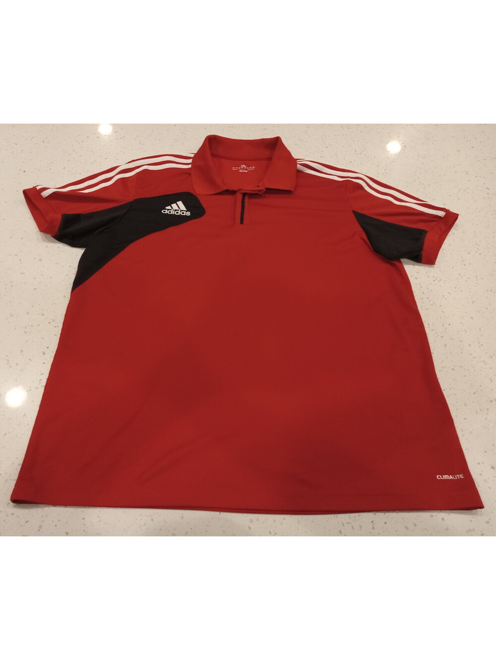 Adidas ClimaLite Polo Shirt Mens XL Red Black White Shoulder Stripe Trim Golf XL